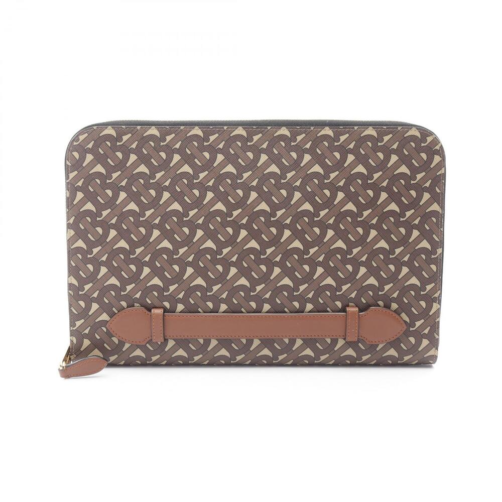 Burberry TB Monogram Shoulder Bag Canvas Leather Beige Brown - Picture 1 of 9